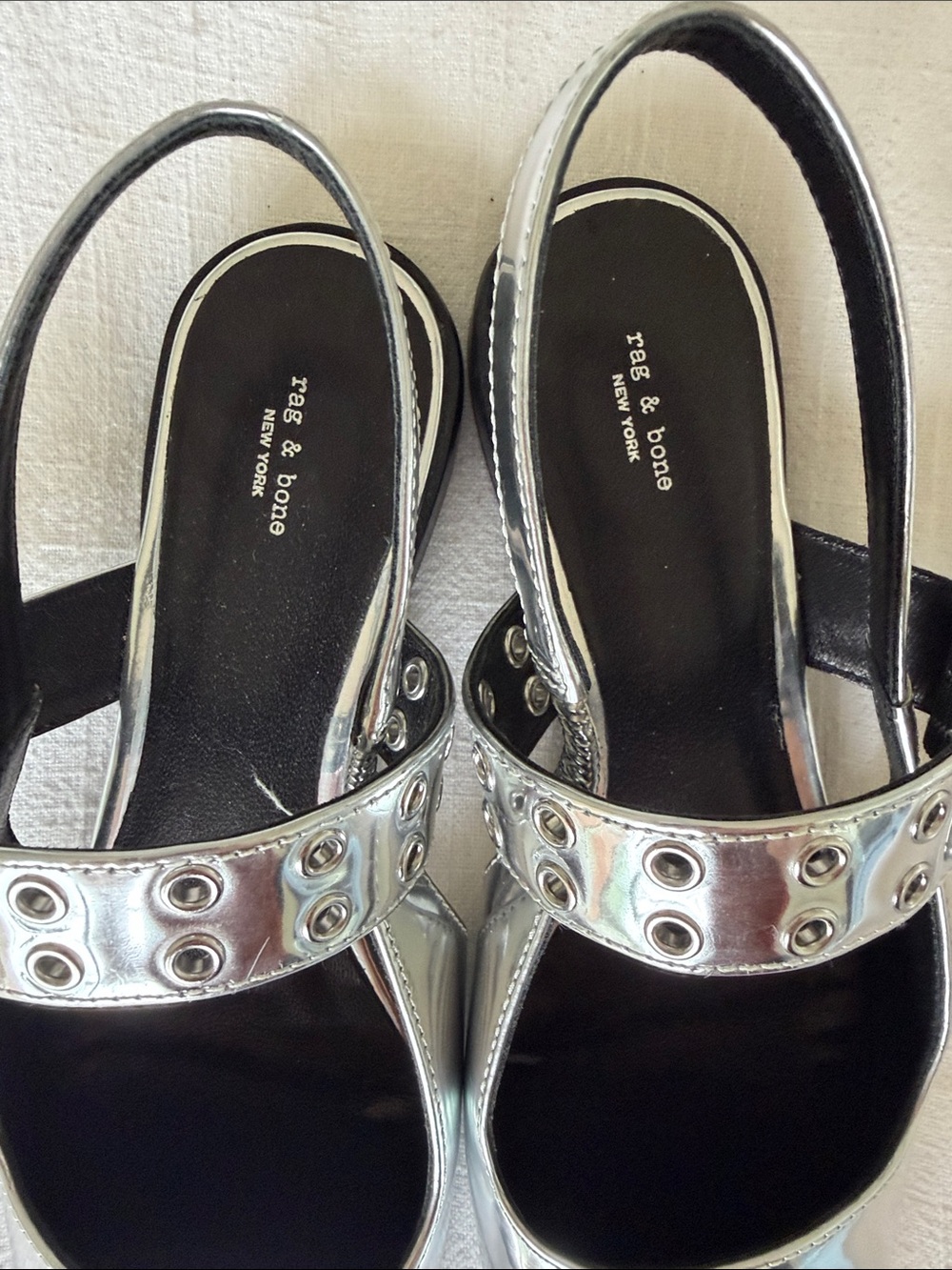 Rag & Bone Metallic Silver Square-Toe Slingback Mules with Grommet Strap - Picture 5 of 6